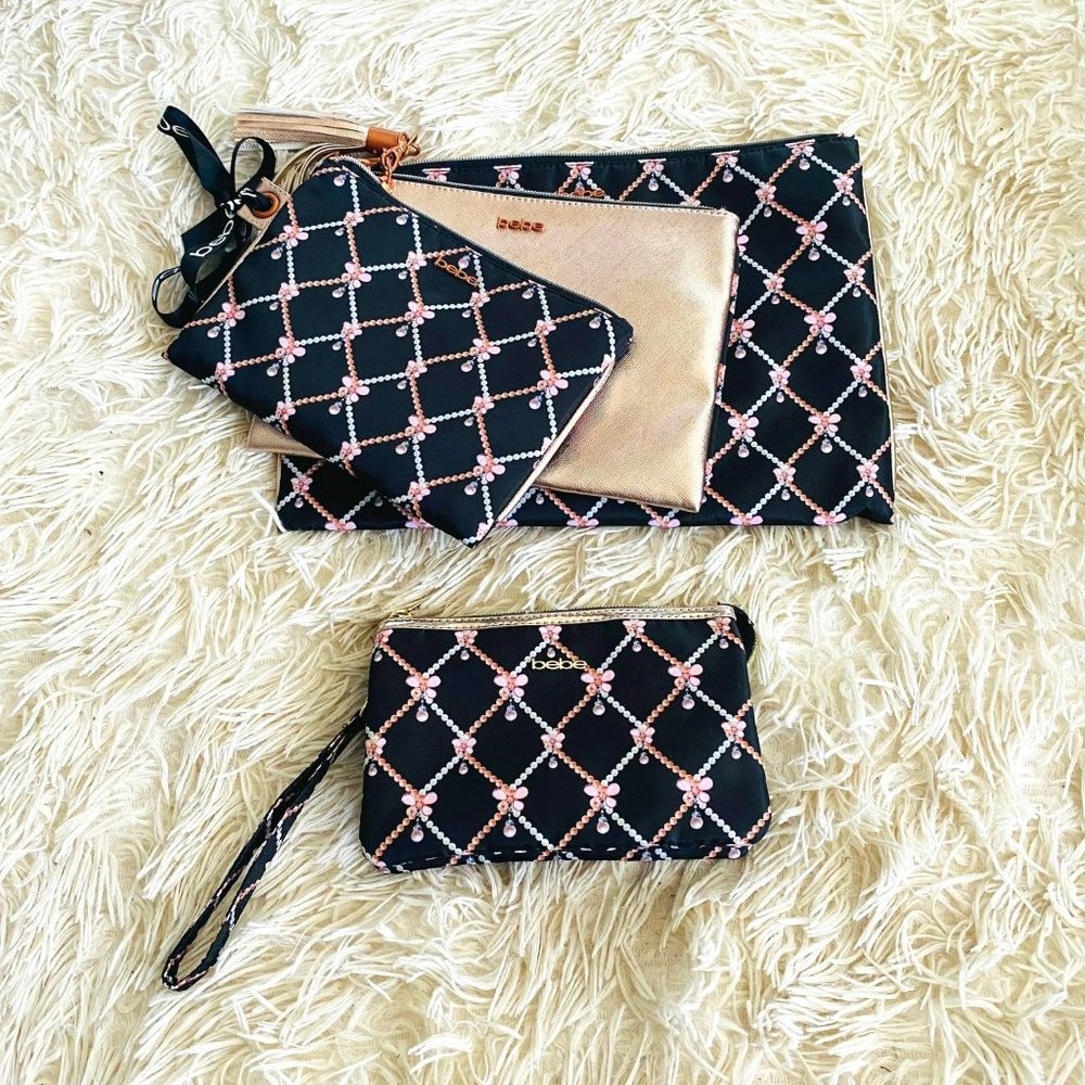 Bebe 3pc cosmetic bag set  + Wristlet
